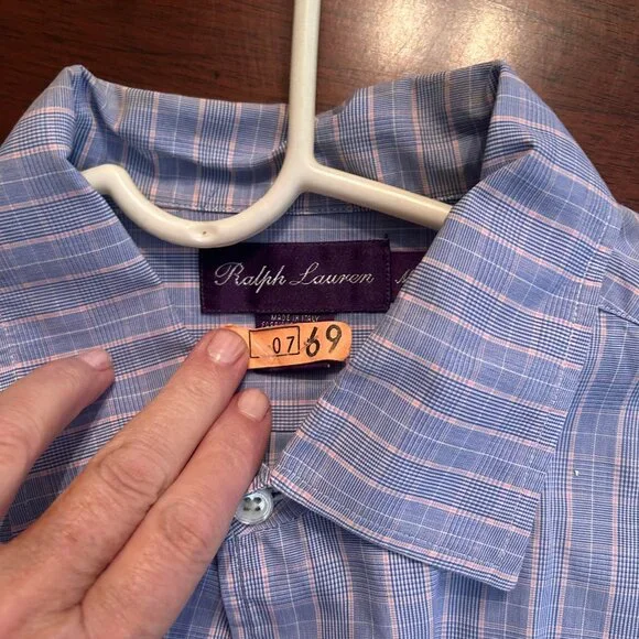 Ralph Lauren Purple Label Mens long sleeve Shirt blue/pink plaid sz M - Picture 2 of 5